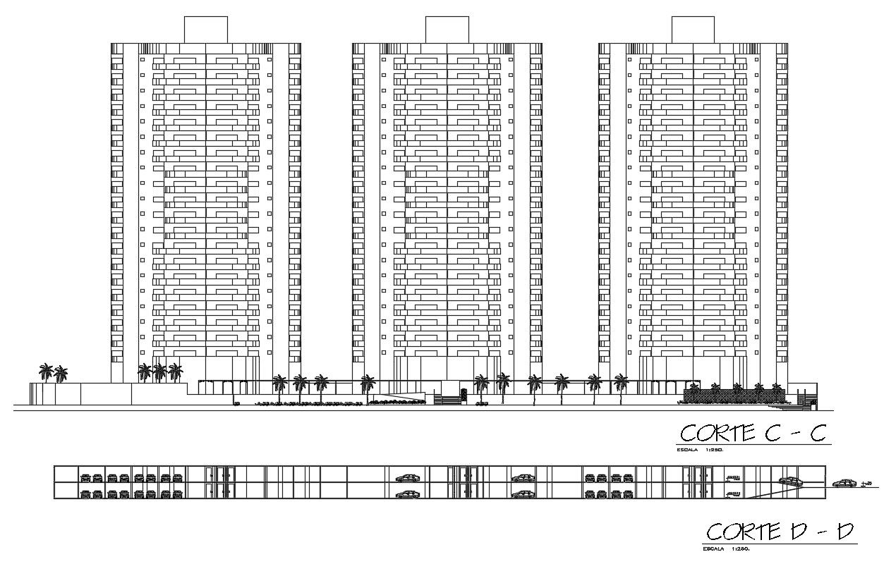 CAD sectional drawings details of high story building dwg file