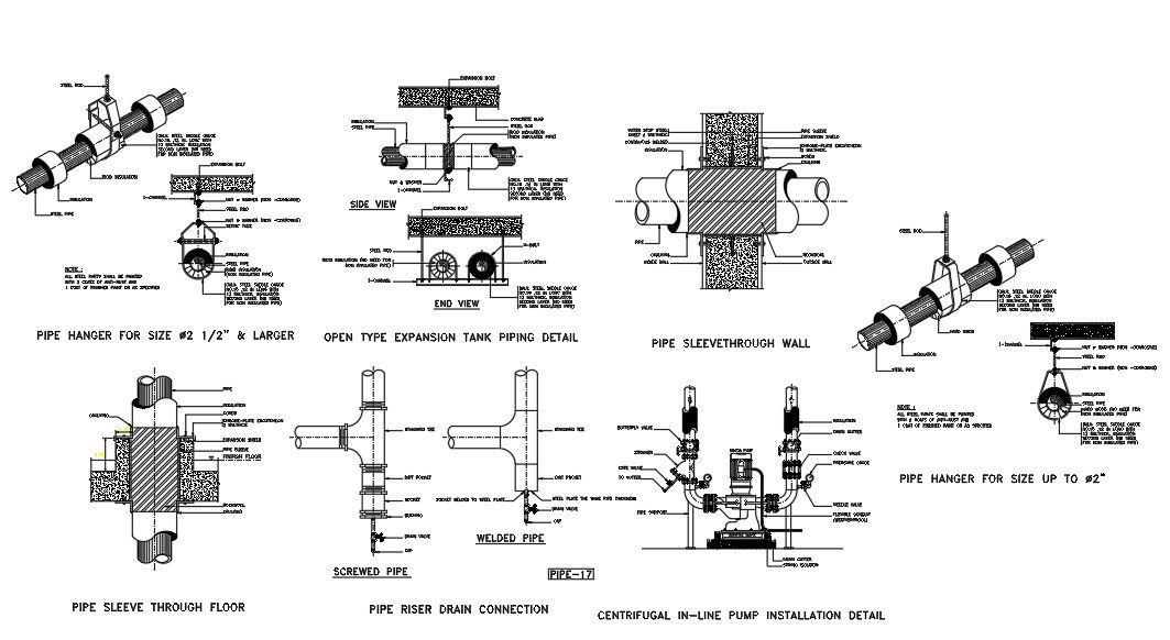 CAD 2D DWG Drawing of the pipe connection section details are given. Download the AutoCAD 2D DWG file.