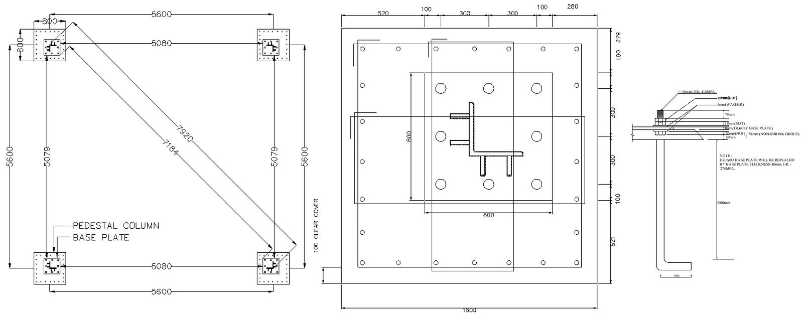 CAD 2D DWG file of the 40meter mobile tower pedestal column and base plate connection details. Download the AutoCAD DWG file.