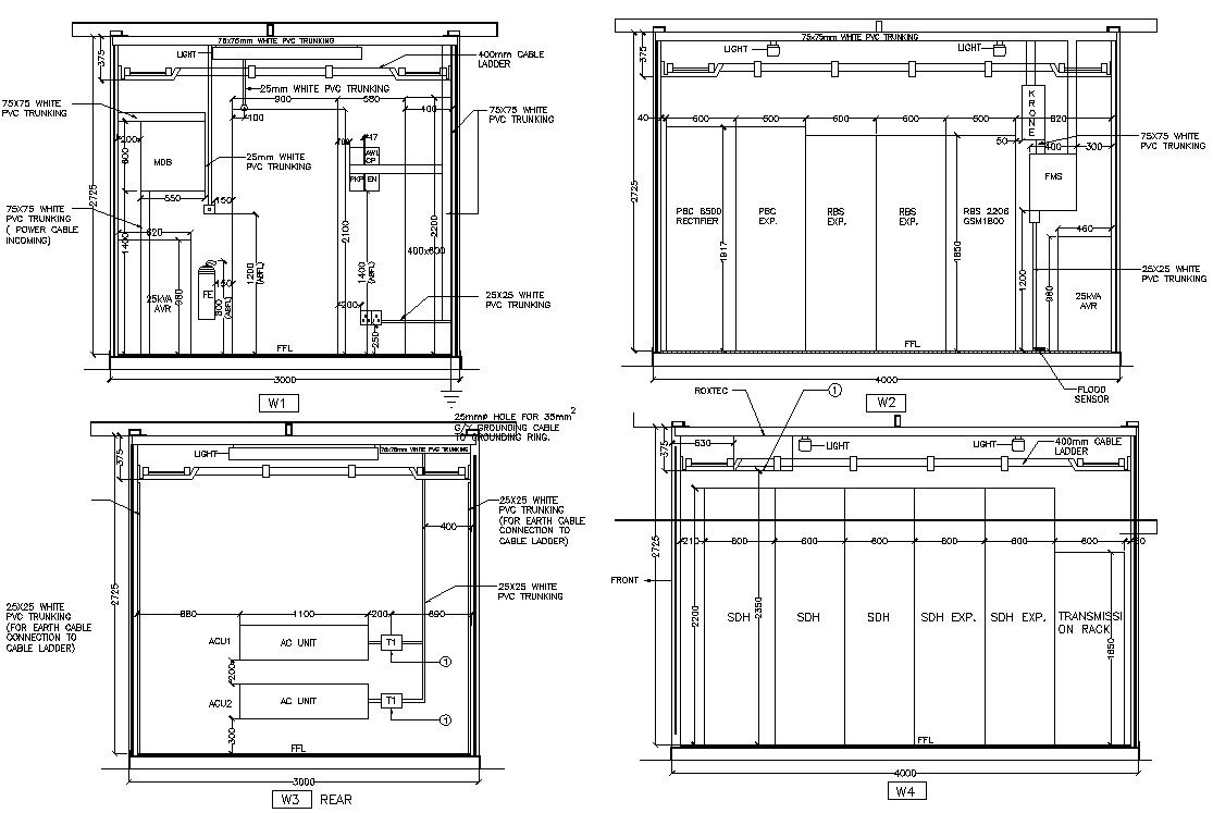 CAD 2D DWG file of the 40meter telephone tower indoor section details,Download the AutoCAD DWG file.