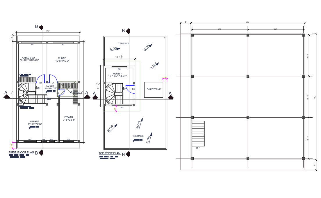CAD 2D Drawing file shows 25'X50' House plan DWG file. Download the AutoCAD Drawing file.