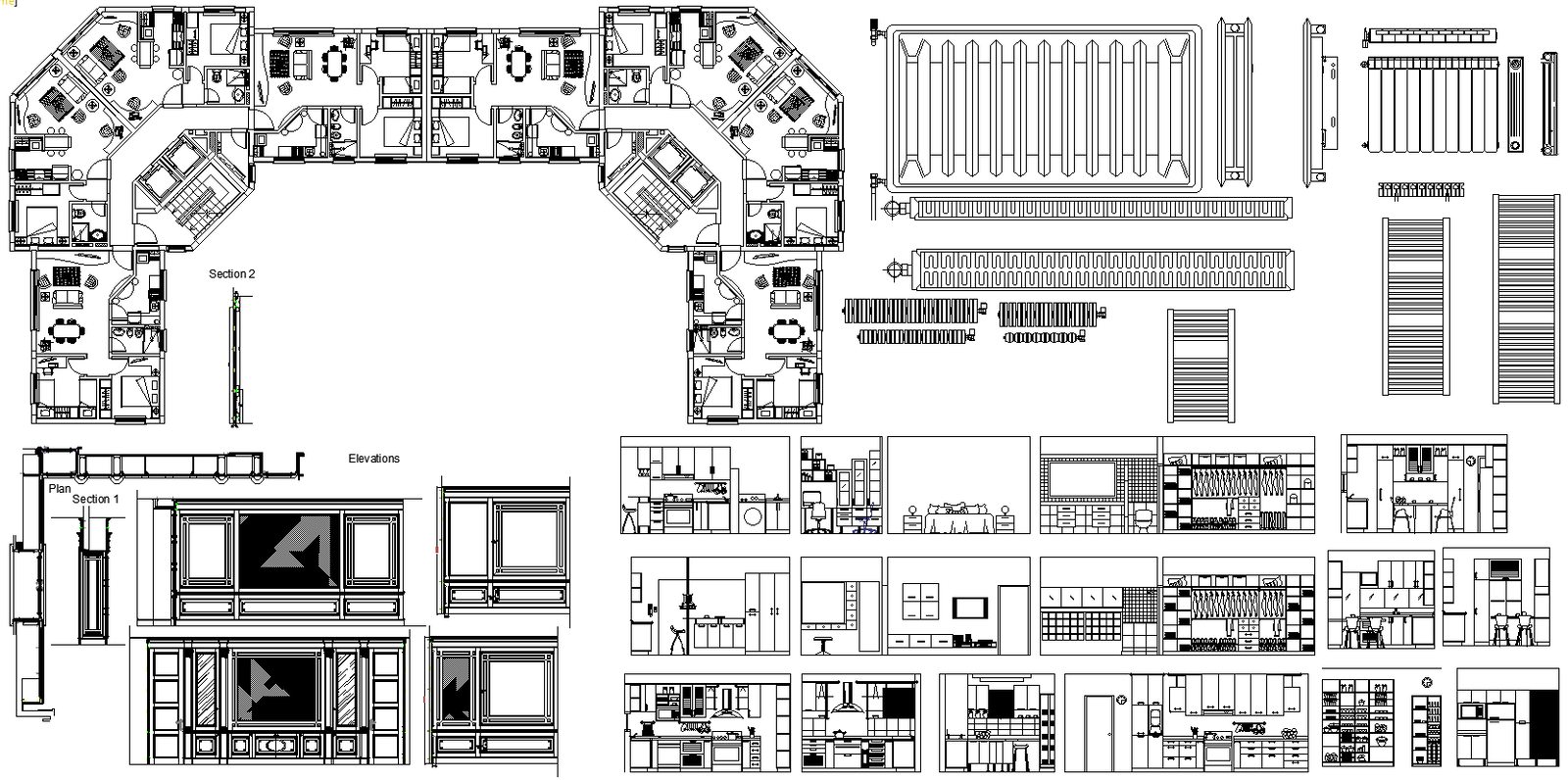 CAD Blocks of living Apartmnet Project and Kitchen Area Layout plan DWG AutoCAD file