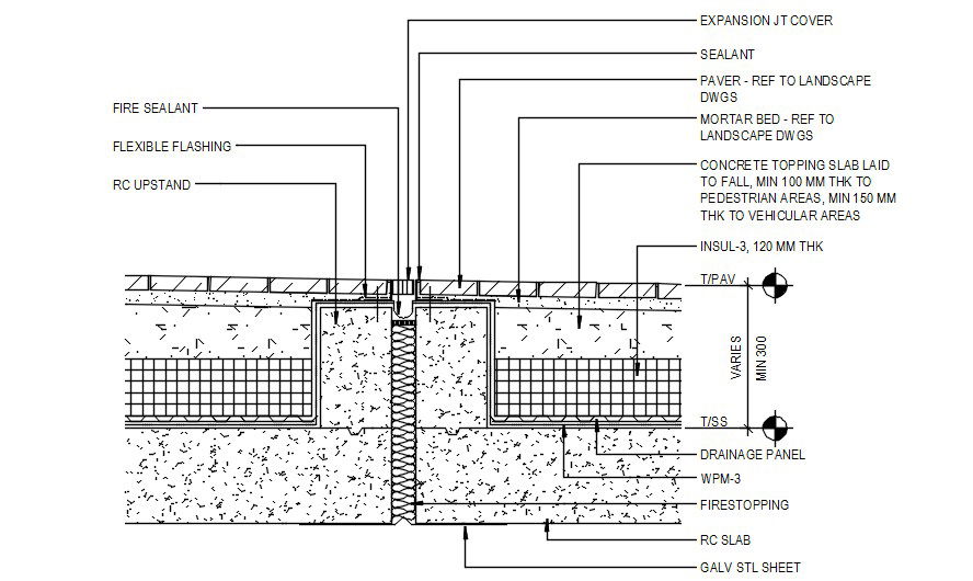 CAD DWG 2D Drawing File given the details of the Typical roofing and waterproof details.Download the AutoCAD DWG file now.