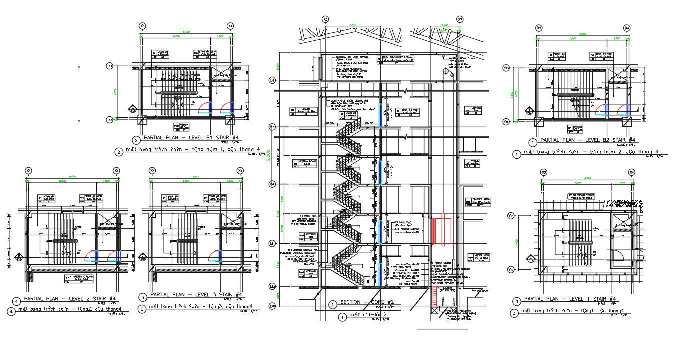 CAD DWG 2D drawing files Shows the detail of the Staircase partial section plan, Download the AutoCAD DWG file.