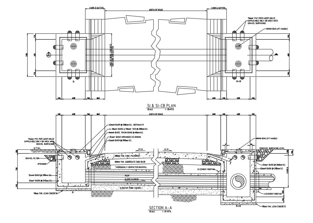 CAD DWG drawing file having the details of Street Inlet Catch Basin. Download the AutoCAD 2D DWG file.
