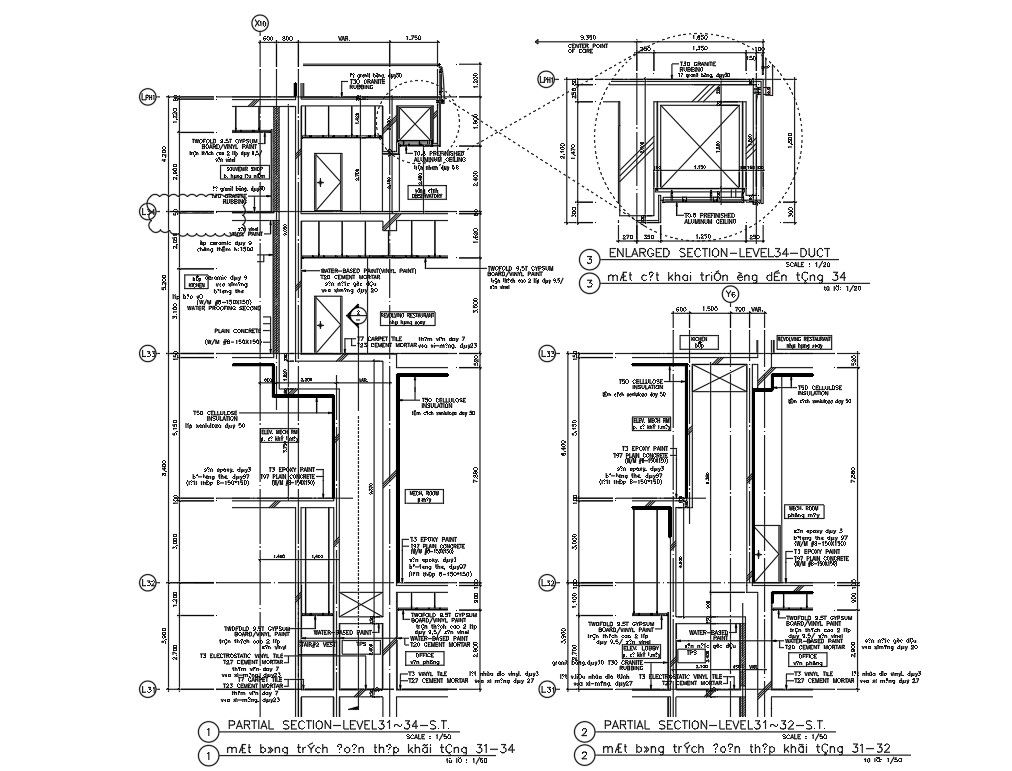 CAD DWG file showing the Partial section details and Elevation of the Smoke tower. Download the AutoCAD drawing file. 
