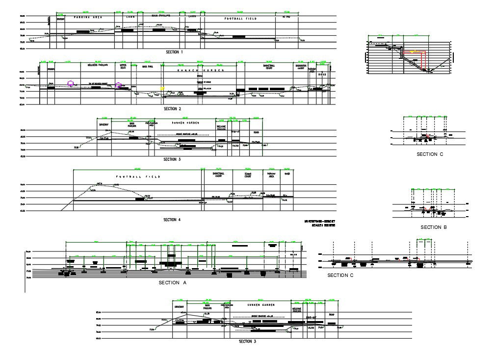 CAD DWG section detailed Drawing of Amenity resort design details. Download Autocad DWG file.