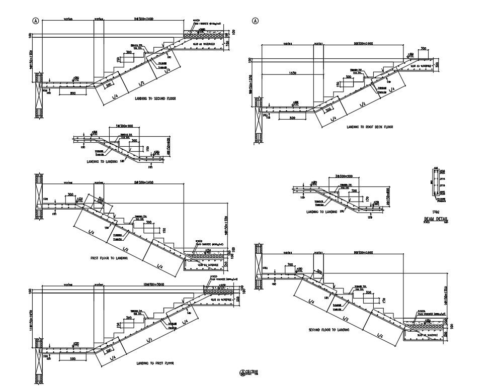 CAD Drawing DWG file of the staircase elevation and section details.Download the AutoCAD DWG file.