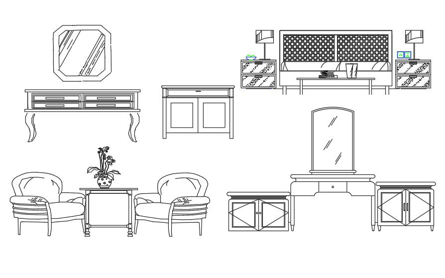 CAD Drawing DWG file of the various types of furniture block elevation design.Download the AutoCAD DWG file.