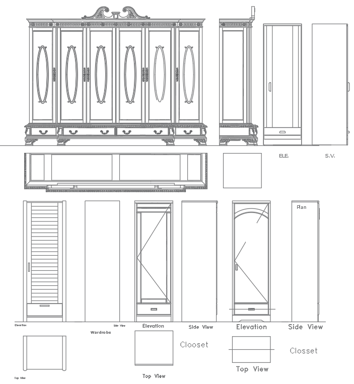 CAD Drawing Details of Wardrobe Furniture with Elevation in DWG File