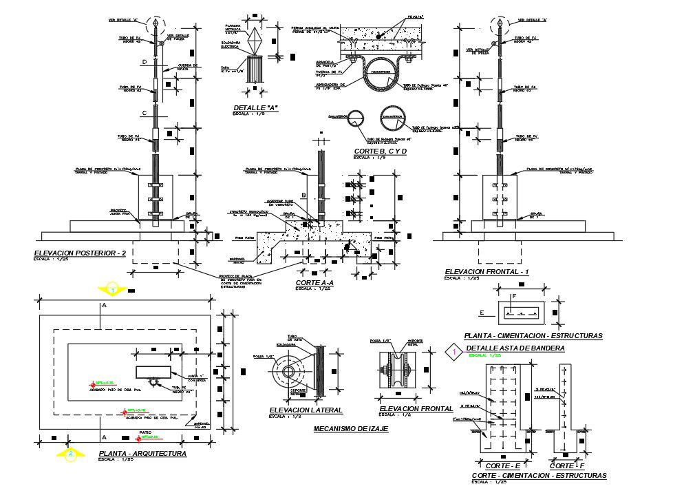 CAD Drawing file Contains the Section and details of the Flag pole.Download the AutoCAD DWG file.