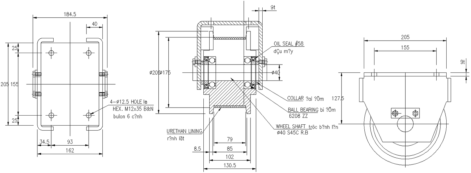 CAD Drawing file Showing the details of the revolving system, traveling wheel design layoutDownload Autocad DWG file..
