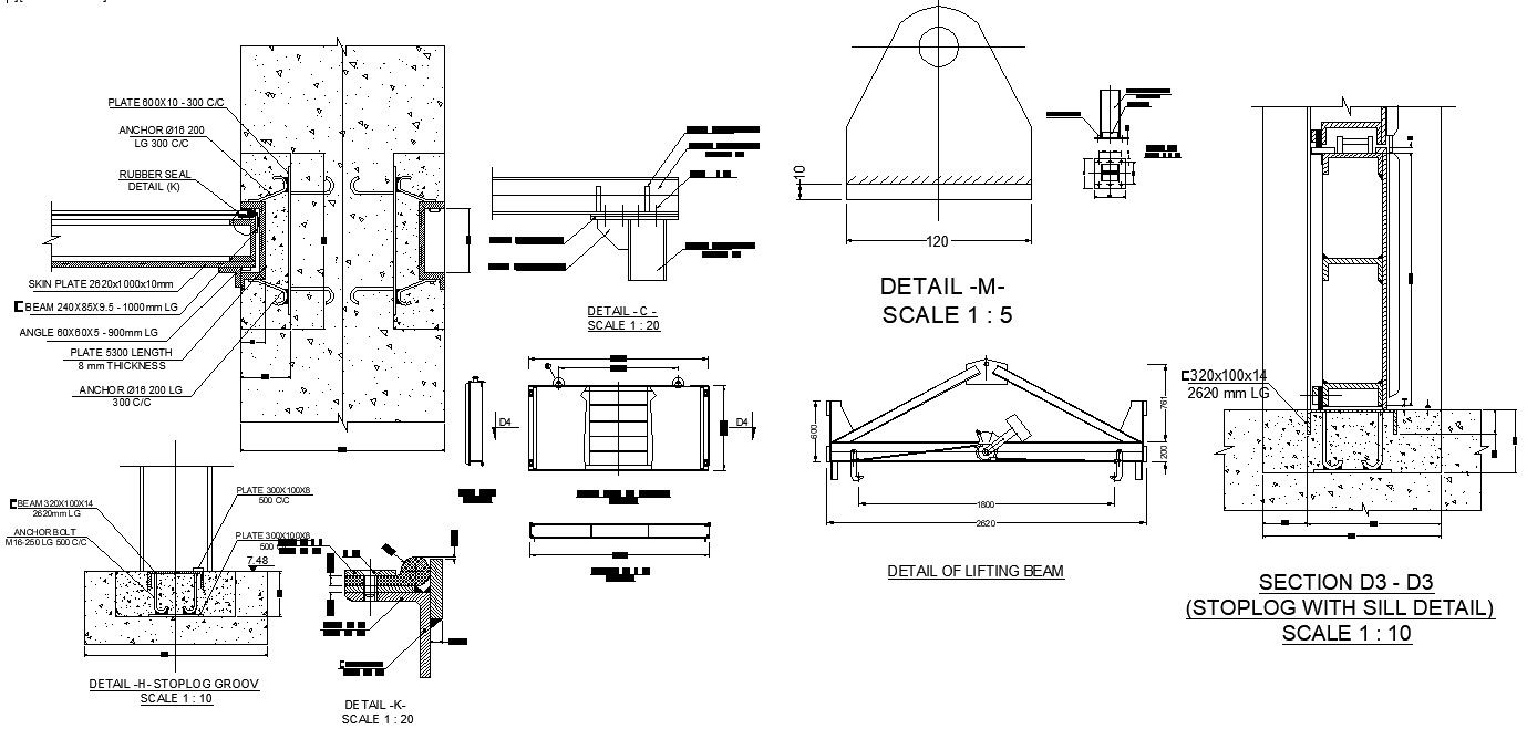 CAD Drawing file of the Lifting beam section details.Download the AutoCAD DWG file.