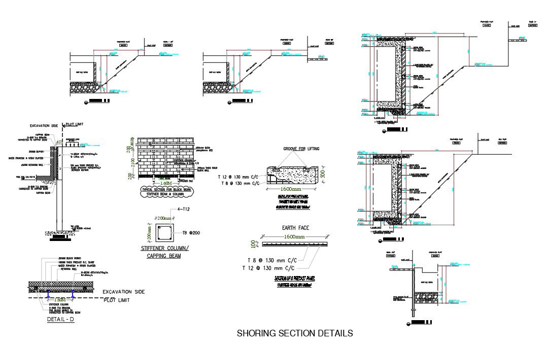 CAD Drawing file of the Shoring section details is given in this drawing. Download the AutoCAD DWG file.