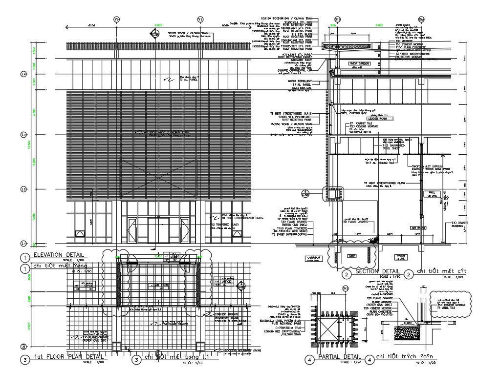 CAD Drawing file shows the first-floor plan, Section and elevation details of the industrial building, Download the AutoCAD DWG file.
