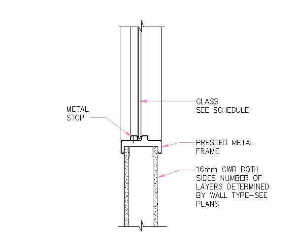 CAD Drawing for Metal Stud Wall with Vision Panel and Frame
