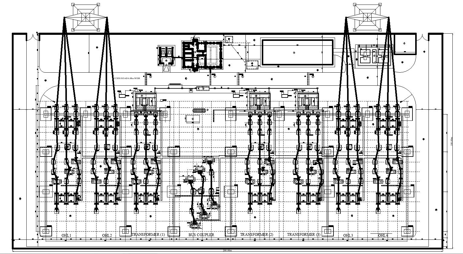 Electrical Substation Plan with Details in CAD Drawing File