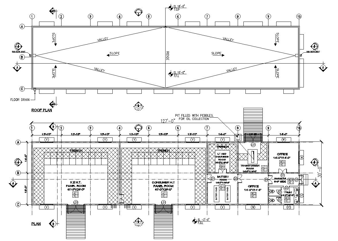 CAD Drawing of Roof Plan Layout for Substation In AutoCAD DWG File