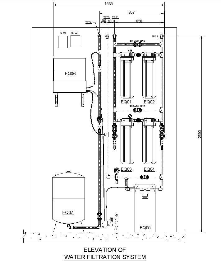 CAD Drawing of Water Filtration Plant Elevation Detail In DWG File