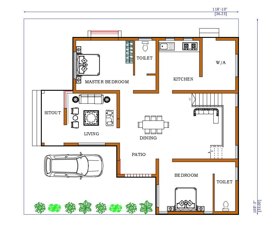 CAD House Plan 2 BHK Drawing Download DWG File