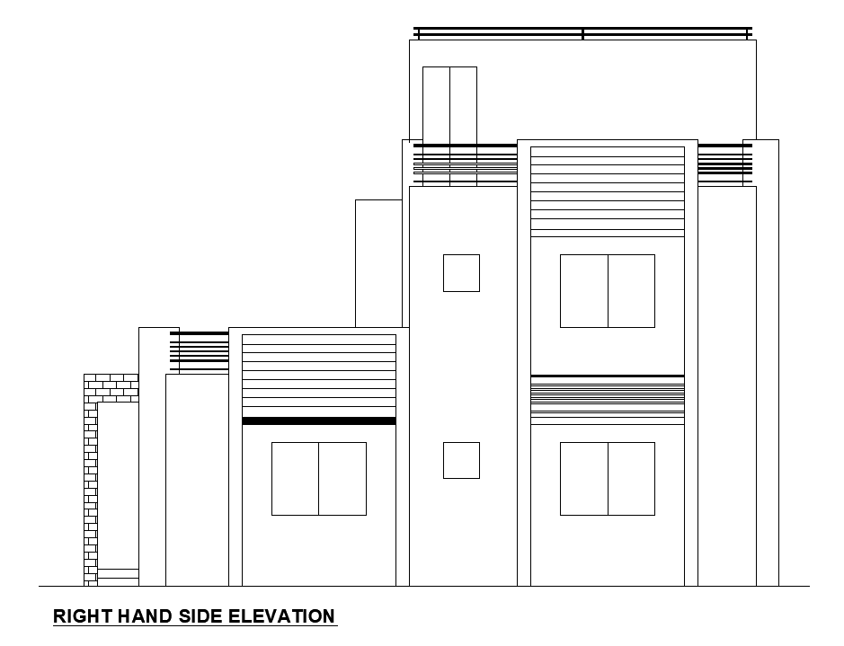CAD House Right Elevation Design Download DWG File