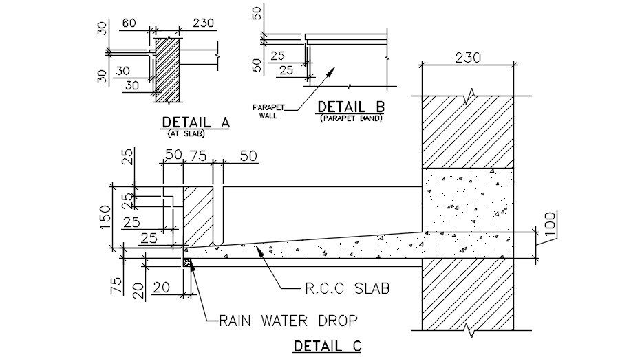 CAD block of Roof sunshade detail. Download AutoCAD 2D file.