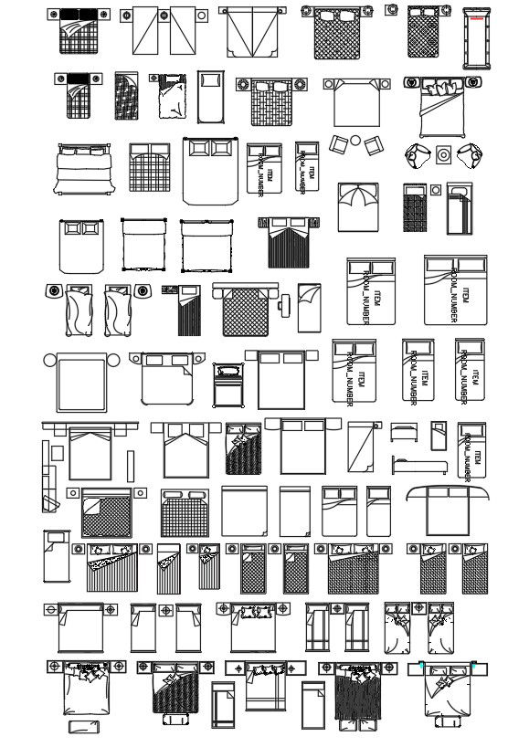 2D AutoCAD Bed CAD Blocks Drawing File in DWG Format