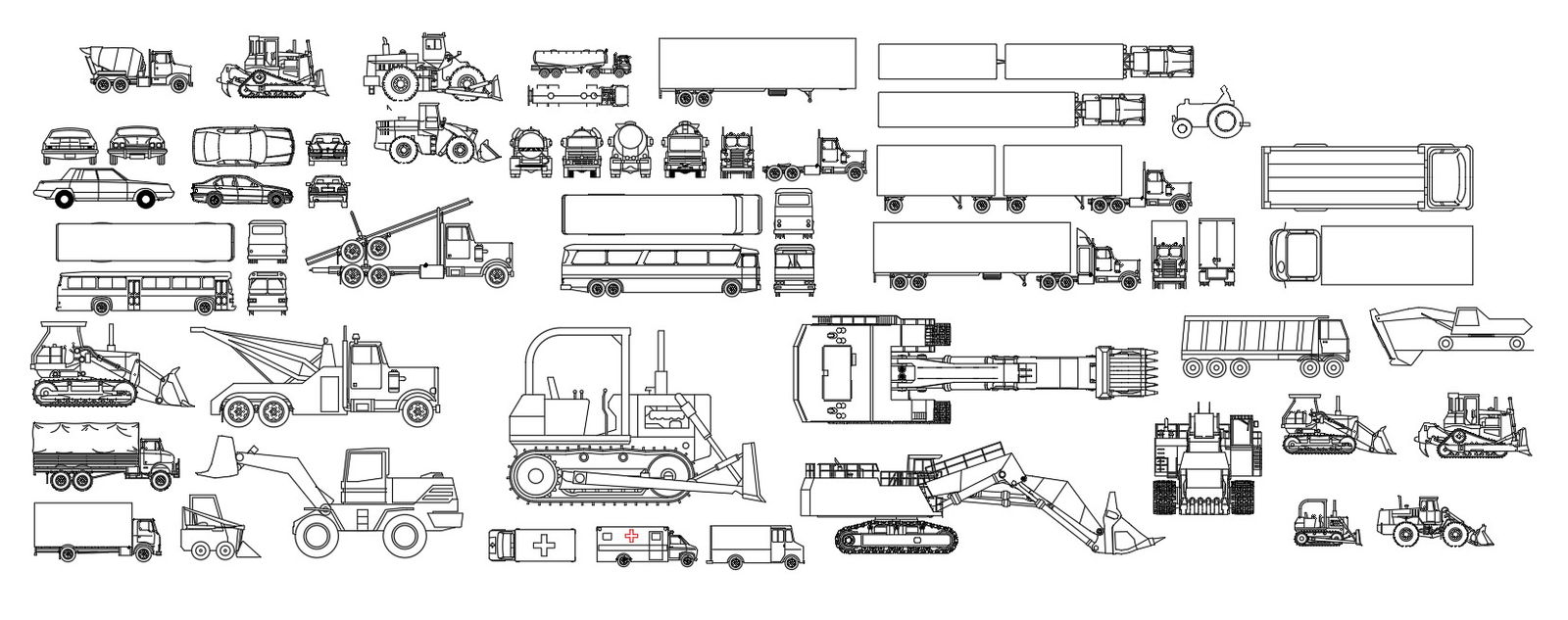 CAD blocks of heavy loaded vehicles in AutoCAD 2D drawing, dwg file, CAD file