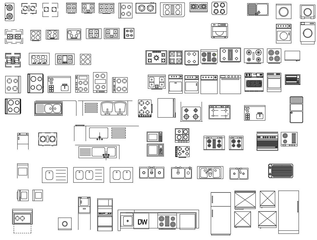 CAD blocks of kitchen equipment in AutoCAD 2D drawing, dwg file, CAD file
