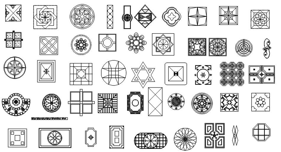 CAD blocks of various pattern designs in AutoCAD 2D drawing, CAD file, dwg file