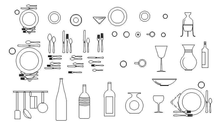 CAD Blocks of Crockery Items in AutoCAD 2D Drawing File