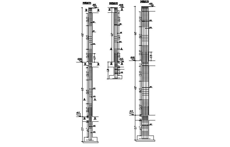 CAD design of cross section of column with reinforcement details in AutoCAD 2D drawing, CAD file, dwg file