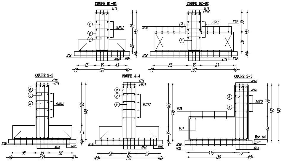 CAD design of footing reinforcement details in AutoCAD 2D drawing, CAD file, dwg file