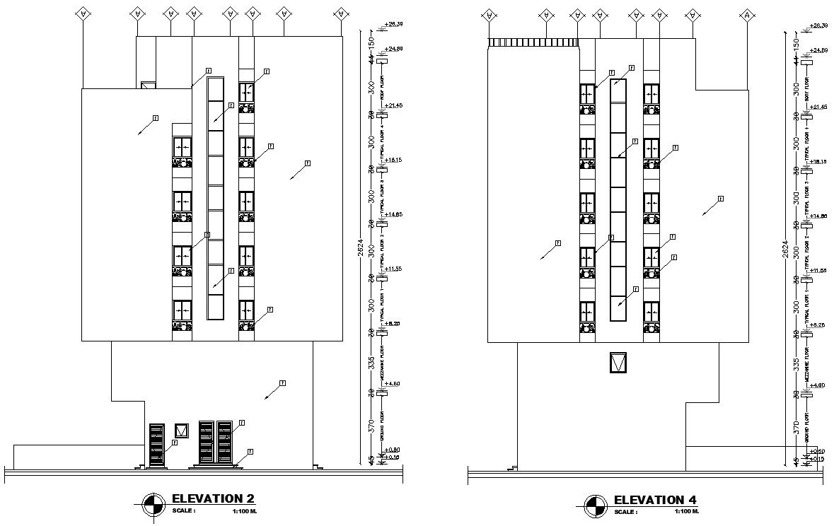 CAD drawing file of the apartment building side elevation details.Download the AutoCAD 2D DWG file.