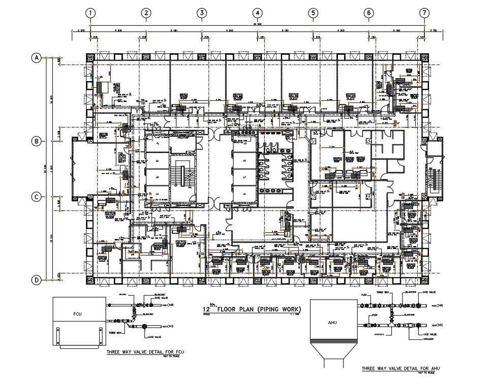 CAD drawing file shows the details of piping work of hospital building plan. Download the Autocad DWG drawing file.