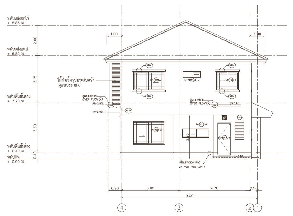 CAD drawing file shows the details of the G+1 triangle top roof house side view section plan. Download the AutoCAD DWG file.