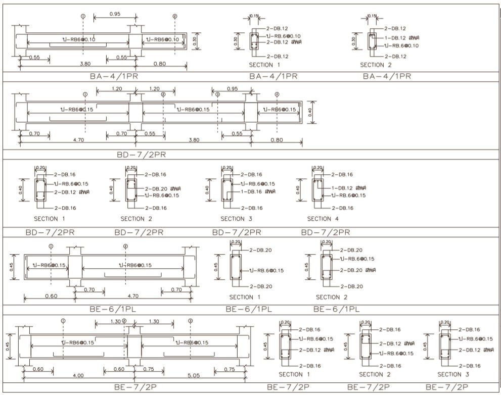 CAD drawing file shows the details of the Reinforced concrete beam section plan. Download the Drawing file.