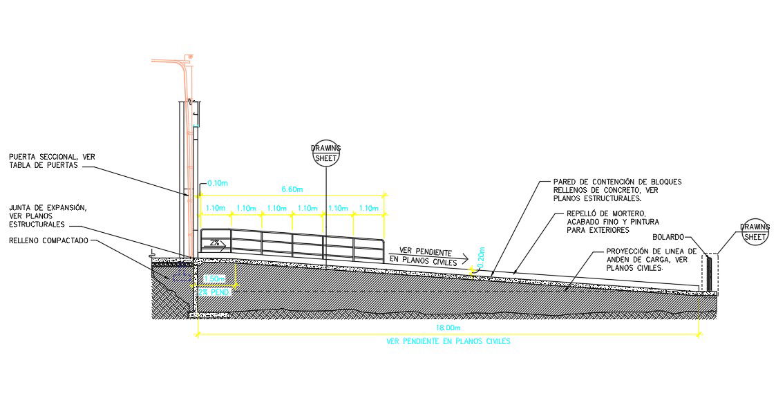 CAD drawing files of the Ramp section details.Download the DWG file.