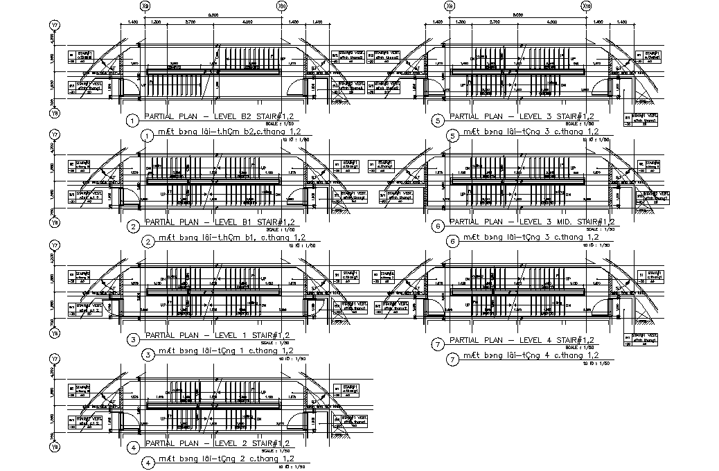 CAD drawing files show the detail of the Partial section plan of Staircase 2d drawings.