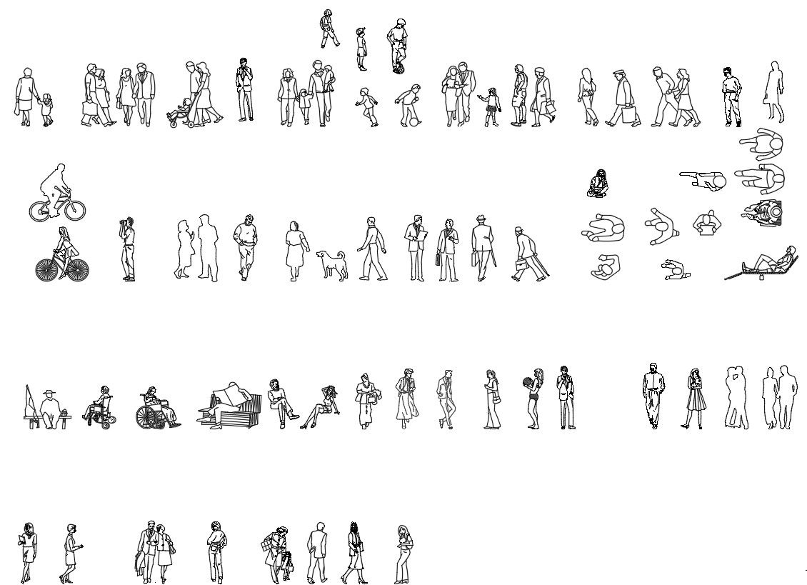 CAD file of human blocks in AutoCAD 2D drawing, dwg file