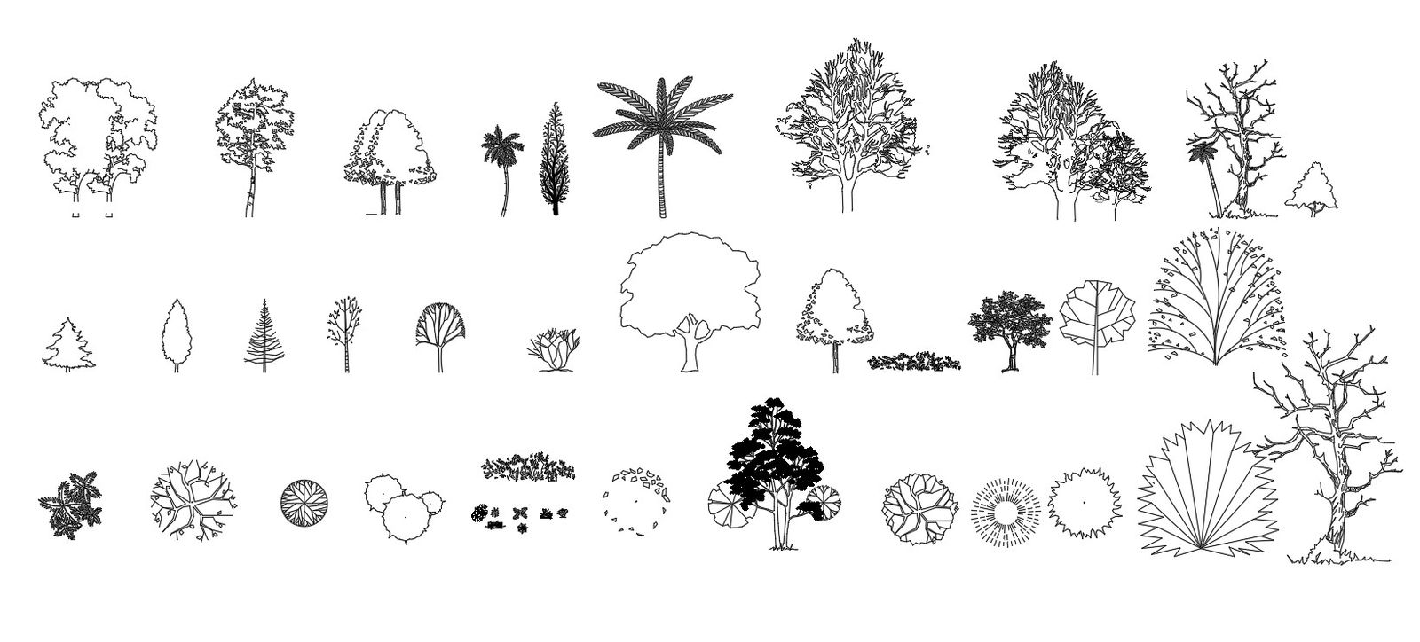 CAD file of tree blocks in AutoCAD 2D drawing, CAD file, dwg file