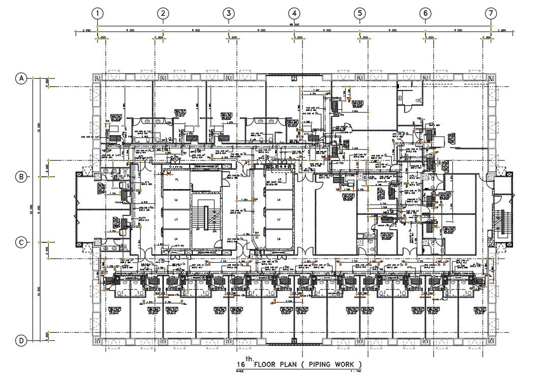CAD model diagram file shows the details of pipe line work of hospital building (16th Floor plan). Download the Autocad DWG drawing file.