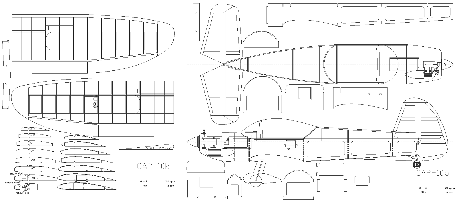 CAP 10 B Airplane plane elevation and section detail DXF AutoCAD drawing