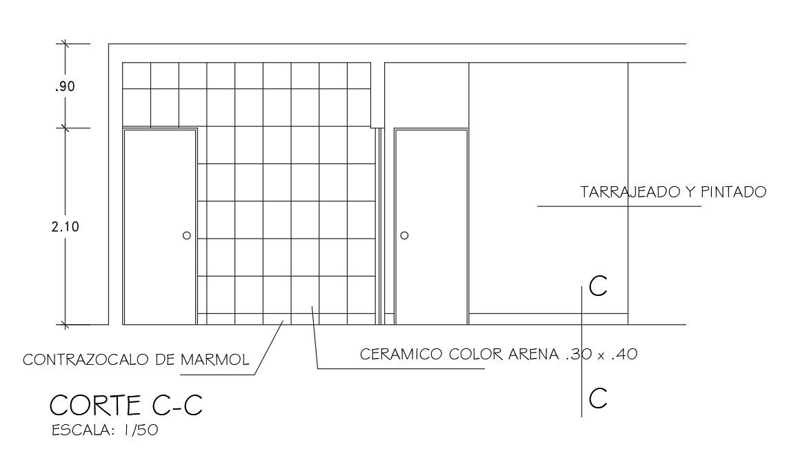 CC section view of 5x4m bathroom is given in this Autocad drawing file.Download now.