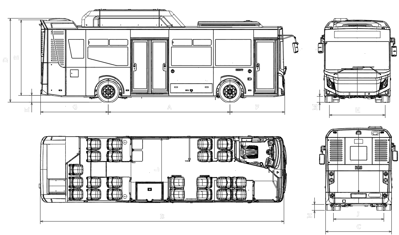 CNG Bus Design with Plan, Elevation, and Interior DWG
