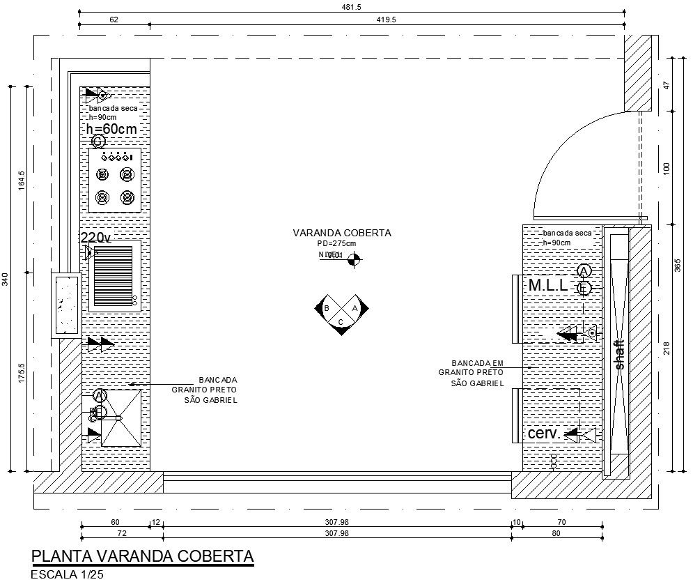 Covered Balcony Plan Layout in AutoCAD DWG Drawing