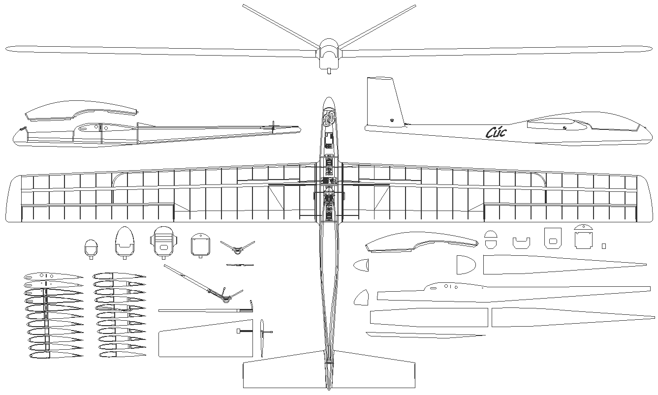 CUC Airplane design detailed plan section and elevation DXF AutoCAD drawing