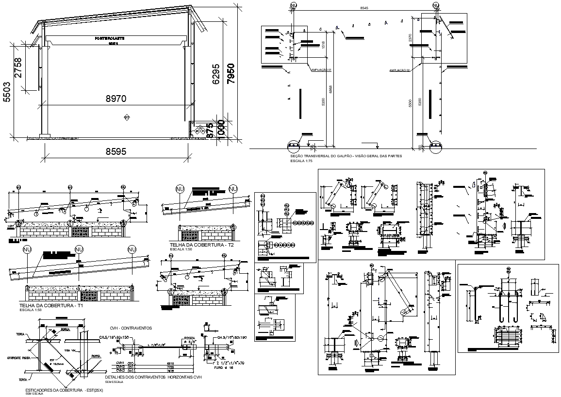 CVH Horizontal Counter Winds & Roof Cross Section DWG file