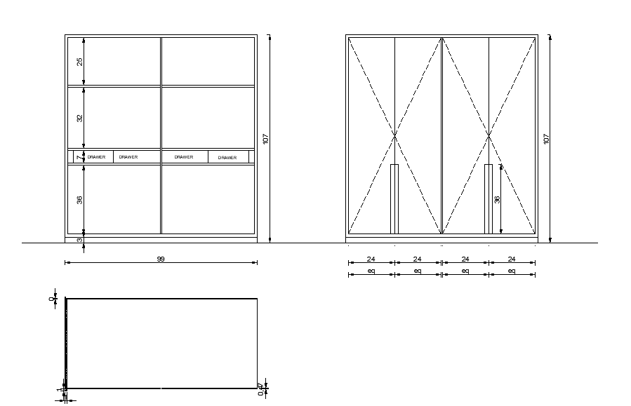 Cab Board Plan and Elevation DWG File for Interior Design