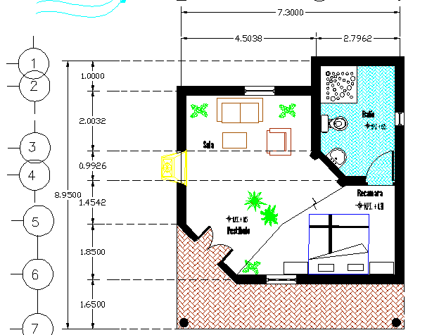 Cabin Layout with furniture detail dwg file.